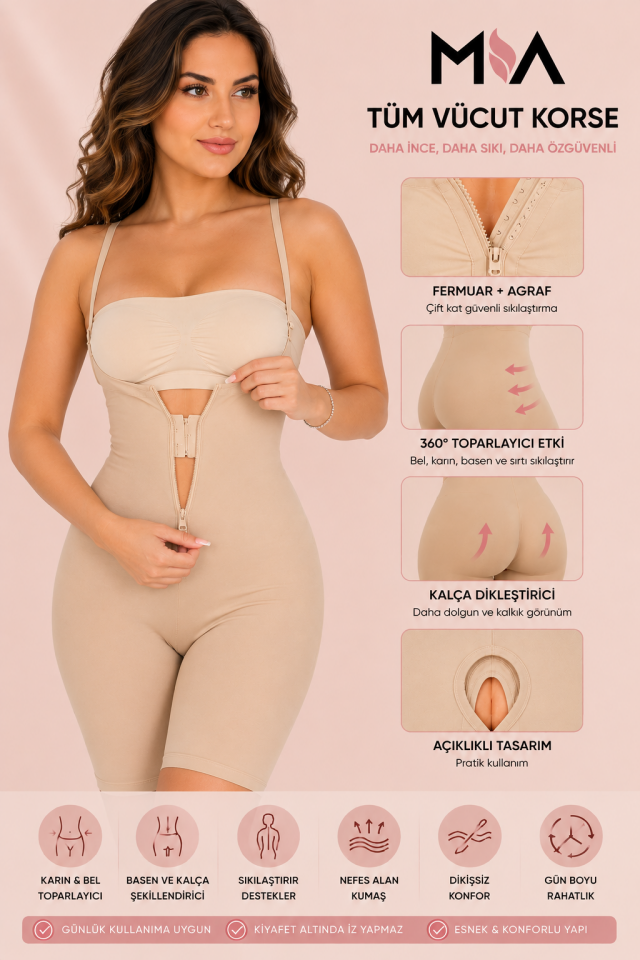 Fermuarlı Agraflı Vücut Korse