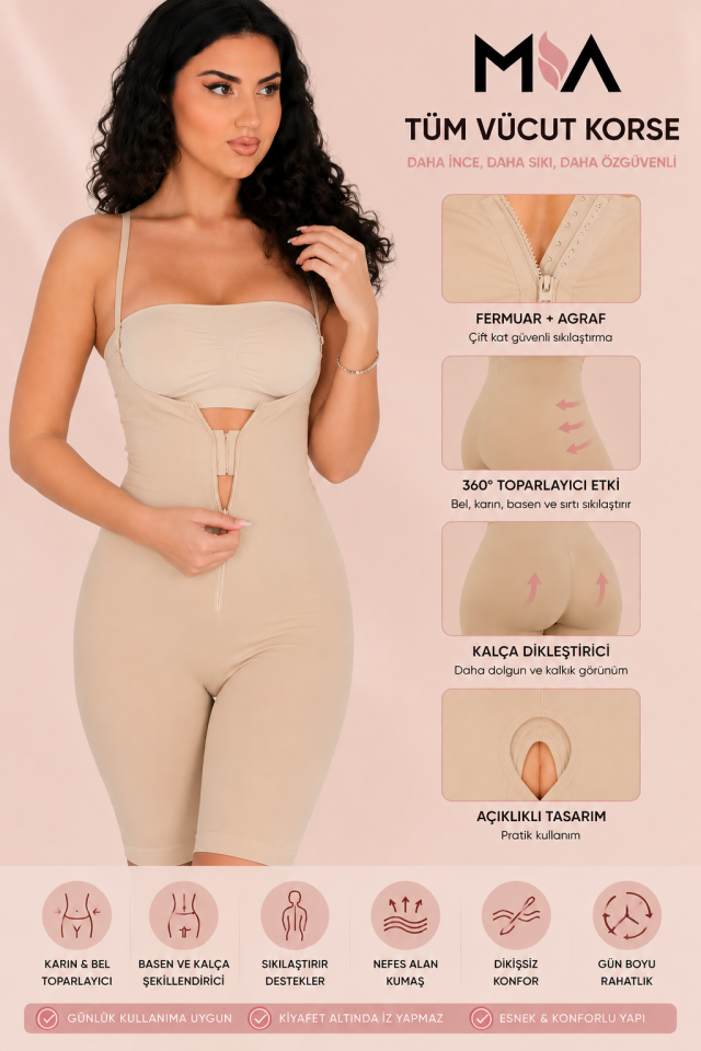Fermuarlı Agraflı Vücut Korse