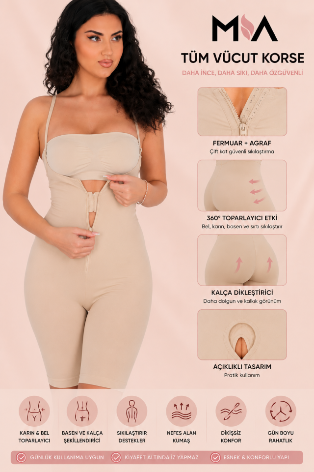 Fermuarlı Agraflı Vücut Korse